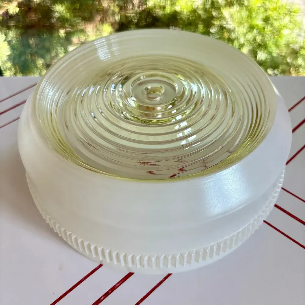 Vintage MCM Milk Glass Ceiling Light Shade Ribbed Clear Center